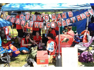 Many teams, such as C U in our Wake, get into the spirit of things by decorating their tents at the Dragon Boat Festival at Mooney's Bay on Saturday.