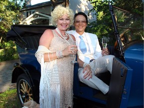 Marlene Borsboom and her husband, Kin Choi, checked out this vintage car, a 1923 Star, on display at a Great Gatsby-themed reception for the OutCare Foundation held Saturday, June 21, 2014, in Westboro.