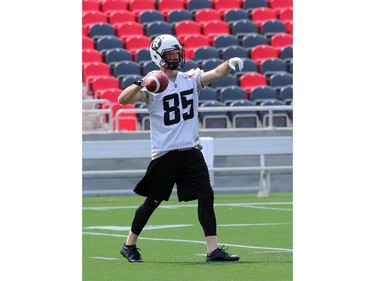 Matt Carter #85 of the Ottawa Redblacks during a practice at TD Place stadium in Ottawa on June 29, 2014.