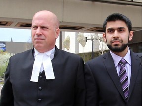 Misbahuddin Ahmed, right, with lawyer Mark Ertel. Ertel is portraying Ahmed as a politically engaged, well-informed and often activist Canadian with specific views about international affairs.