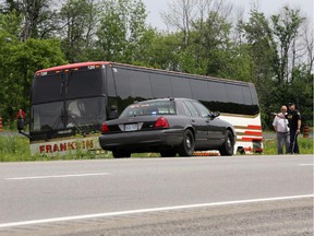 No one was seriously injured when a charter bus went into the median on Hwy 416 near North Gower on Saturday, June 28, 2014. The bus was on a weekend tour from Toronto to Quebec City via Kingston, Ottawa and Montreal.