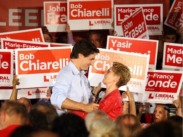 Ontario Liberal candidate, Kathleen Wynne, holds an election campaign rally with Justin Trudeau in Ottawa, June 04, 2014.