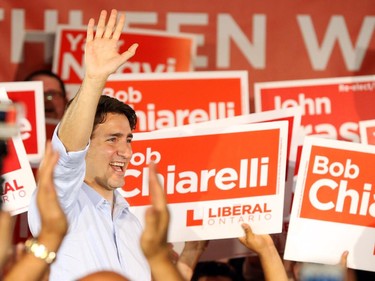 Ontario Liberal candidate, Kathleen Wynne, holds an election campaign rally with Justin Trudeau in Ottawa, June 04, 2014.