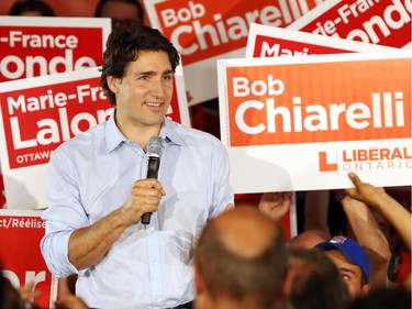 Ontario Liberal candidate, Kathleen Wynne, holds an election campaign rally with Justin Trudeau in Ottawa, June 04, 2014.