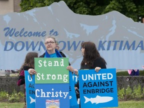 Opponents of the pipeline make their views known in Kitimat on Tuesday.