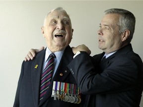 Second World War veteran Guy Robitaille with his son, also named Guy.