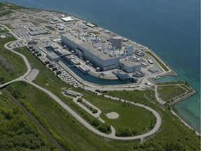 An aerial view of the Darlington nuclear facility on the shore of Lake Ontario, east of Toronto.