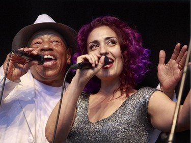 Delbert Nelson, left, and Rebecca Noelle as Delbert and the Commotions perform on the main stage at the 2014 Ottawa Jazz Festival.