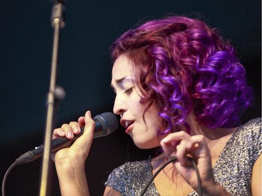 Rebecca Noelle of Delbert and the Commotions performs on the main stage at the 2014 Ottawa Jazz Festival.