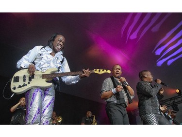 Verdine White , Ralph Johnson and Philip Bailey of Earth, Wind and Fire  on the Main Stage for the 2014 Ottawa Jazz Festival.