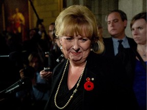 Pamela Wallin speaks with the media as she leaves the Senate on Parliament Hill in Ottawa, Tuesday, Nov. 5, 2013. Senators have voted to suspend colleague Wallin, a former member of the Conservative caucus, for allegedly claiming improper expenses.THE CANADIAN PRESS/Sean Kilpatrick