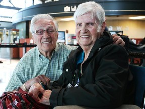 Patricia Roper, 89, from London, Ont., found out last year she has a half brother, 81-year-old Jim Margerum.  Jim greeted her at the train station in Ottawa this week.