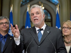Quebec Premier Philippe Couillard cancelled an appearance in Gatineau on Saturday because of protesters.