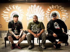 A Tribe Called Red, from left, DJ NDN, DJ Shub  (who recently left the crew) and Bear Witness.