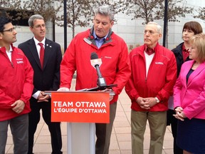 Ottawa's Liberal candidates in a group appearance early in the provincial election campaign. From left, Yasir Naqvi, Grant Crack, John Fraser, Bob Chiarelli, Marie-France Lalonde and Madeleine Meilleur.