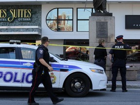 Police are investigating a homicide which happened on Besserer St. in front of Les Suites Hotel in Ottawa, Saturday, June 7, 2014. Eighteen-year-old Brandon Volpi, of St. Patrick's High School was stabbed to death around 3:30am. The incident followed a high school prom, investigators say.