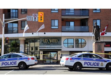 Police are investigating a fatal stabbing on Besserer Street in front of the LEs Suites Hotel, June 7, 2014.
