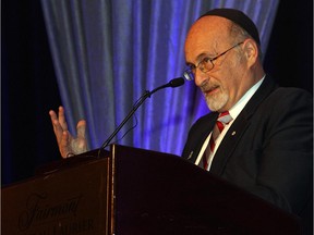 Rabbi Reuven Bulka, who has announced plans to retire as spiritual leader of Congregation Machzikei Hadas, addressed the room at a tribute dinner held in his honour on Wednesday, June 11, 2014, at the Fairmont Chateau Laurier. The dinner was in support of the Ottawa Regional Cancer Foundation and Congregation Machzikei Hadas.