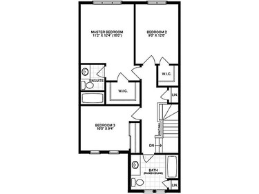 Second level floor plan of The Adirondack townhome by Glenview Homes at Monahan Landing.