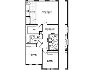 Second level floor plan of The Oakwood townhome by Glenview Homes at Monahan Landing.