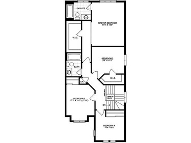 Second level floor plan of The Sycamore townhome by Glenview Homes at Monahan Landing.