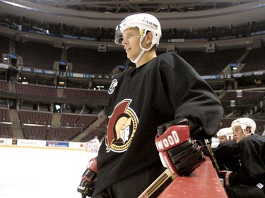 September 4, 2001: Ottawa Senators Rookie Jason Spezza during today's practice at the Corel Centre.