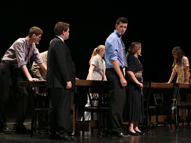 Students perform an excerpt from 12 Angry Jurors, A.Y. Jackson Secondary School, during the 9th annual Cappies Gala awards, held at the National Arts Centre, on June 08, 2014.