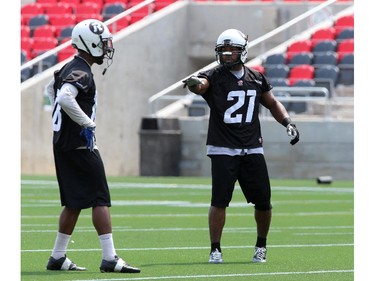 T.J. Hill #21 of the Ottawa Redblacks during a practice at TD Place stadium in Ottawa on June 29, 2014.