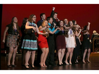 The Cappies Chorus performs the opening musical number, during the 9th annual Cappies Gala awards, held at the National Arts Centre, on June 08, 2014, in Ottawa, Ont.