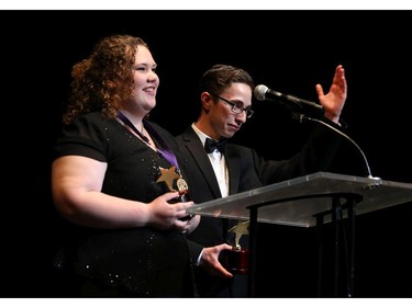 The winner for Song: Expose, Gloucester High School, Zombie Prom, accept their award, during the 9th annual Cappies Gala awards, held at the National Arts Centre, on June 08, 2014, in Ottawa, Ont.