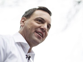 Ontario PC Leader Tim Hudak holds a town hall meeting at a residential home in St. Catharines, Ontario on Sunday June 8, 2014, as he continues his election campaign.