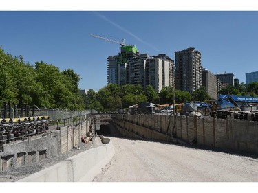 West portal. Entrance ramp - exterior view looking east into tunnel
"Construction of the Light Rail Transit tunnel (LRT) in Ottawa, June 2014."
