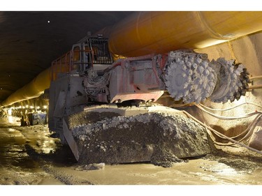 West portal. Roadheader looking west -  WP shows excavated material in loading device (part of the roadheader)
"Construction of the Light Rail Transit tunnel (LRT) in Ottawa, June 2014."