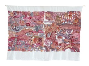 Anna Torma's 'Bagatelles 1,6' (back), 2011, paint and hand dyed silk embroidery on pongee silk, 210 x 280 cm. Courtesy of the artist.