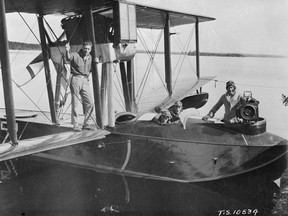 A Vickers Viking Mark.IV flying boat of the Royal Canadian Air Force with aerial survey crew circa 1926. Flying boats like these would have been based at the Shirley's Bay seaplane base