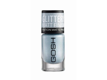 Frosted Soft Blue Nail Lacquer, $7, by Gosh glides on with a textured look, making nails appear like they've been dipped in glittery sand. Available at Shoppers Drug Mart.