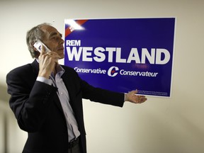 Then-Conservative candidate  for Ottawa-Vanier Rem Westland worked in his campaign headquarters before polls closed in the May 2011 federal election.