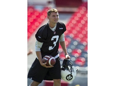 Redblacks held their final practice at TD Place on Thursday before road game at Hamilton on Saturday. Kicker #3 Brett Maher faced a new challenge as the field did not have it's goal posts installed.