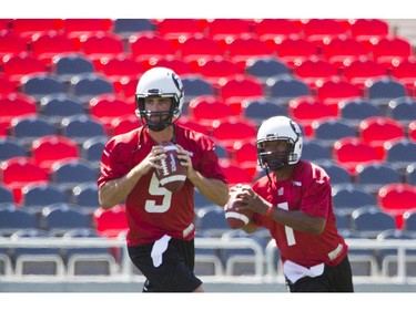 Redblacks held their final practice at TD Place on Thursday before road game at Hamilton on Saturday.QB's #9 Danny O'Brien #1Henry Burris.