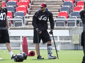 #44 Justin Phillips. RedBlacks practice at TD Place July 30 2014.