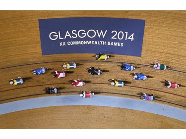 GLASGOW, SCOTLAND - JULY 26:  Competitors race during the Women's 10km Scratch Race at Sir Chris Hoy Velodrome during day three of the Glasgow 2014 Commonwealth Games on July 26, 2014 in Glasgow, United Kingdom.