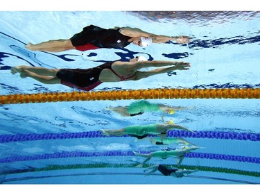 GLASGOW, SCOTLAND - JULY 27:  Hilary Caldwell of Canada competes in the Women's 200m Backstroke Final at Tollcross International Swimming Centre during day four of the Glasgow 2014 Commonwealth Games on July 27, 2014 in Glasgow, Scotland.