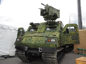 A project to buy new vehicles for use by Canada's special forces in the Arctic and in desert conditions has been shut down. This is the BvS10, one of the vehicles that was to be considered for the project. It was on display at CANSEC 2014 in Ottawa.