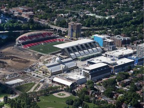 An aerial view of Lansdowne Park.