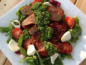 Char-grilled Flank Steak Salad with Chimichurri Sauce makes an easy summer supper.