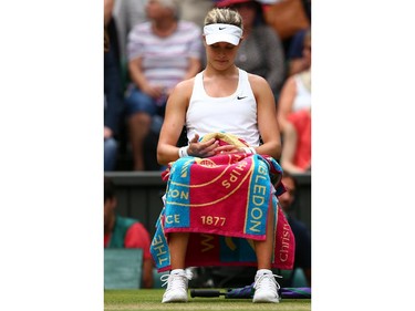 Eugenie Bouchard of Canada sits dejected during the Ladies' Singles final match against Petra Kvitova of Czech Republic on day twelve of the Wimbledon Lawn Tennis Championships at the All England Lawn Tennis and Croquet Club on July 5, 2014 in London, England.