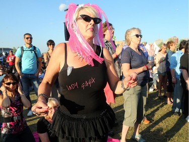 Decked out in her Lady Gaga tutu, Herma Van Meppelen Scheppink sways to some techno beats hours before Ms. Gaga took to the stage on July 5 -  day three of Bluesfest at LeBreton Flats.