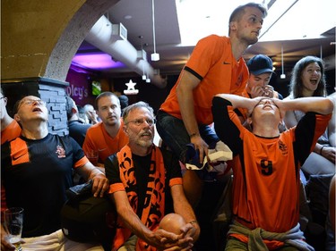 Fans react as they watch the FIFA World Cup 2014 match between Netherlands and Argentina at Hooley's on Wednesday, July 9, 2014. (James Park / Ottawa Citizen)