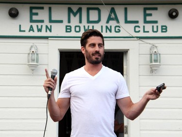 Filmmaker Max McGuire spoke about his pesonal battle with cystic fibrosis at the Wednesday, July 2, 2014, kick off of Lawn Summer Nights, a fundraiser happening at the Elmdale Lawn Bowling Club over four summer evenings in July.