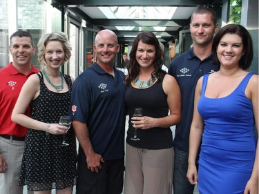 From left are such Canadian Forces Snowbirds and their spouses as Cpt. Morgan Strachan, Amanda Strachan, Sgt. Trevor Llewellyn, Cheyanne D'Entremont and Cpl. Mike Lovatt and Desiree Lovatt at the Hadfield Youth Summit Soirée hosted by Michael Potter on Monday, June 30, 2014.